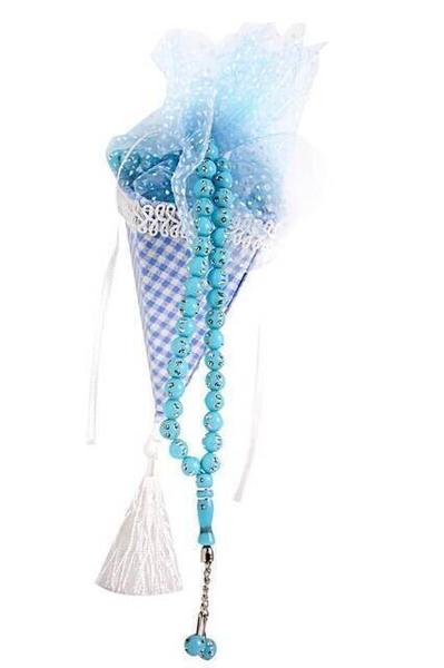 Blauer weißer Stoff Kulah Rosenkranz-3159