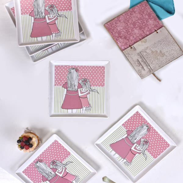 Mother Daughter Square Serving Plate 24 Cm 6 Pieces | Keramika
