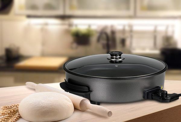 Almina Elektrikli Kızartma - Pizza Tavası | Çok Fonksiyonlu | 42cm | Yuvarlak