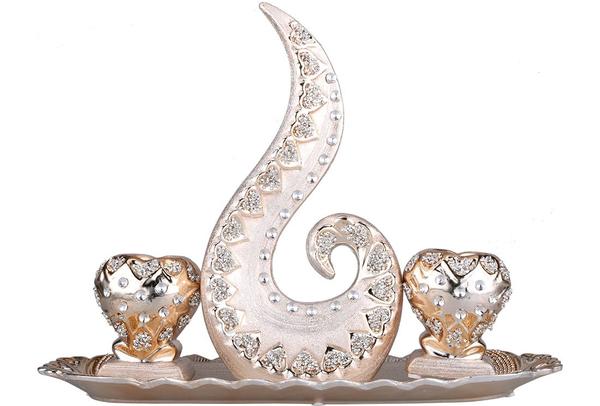 Almina 4 Parça Porselen Dekoratif Mumluk | Altın | Al-4229-c