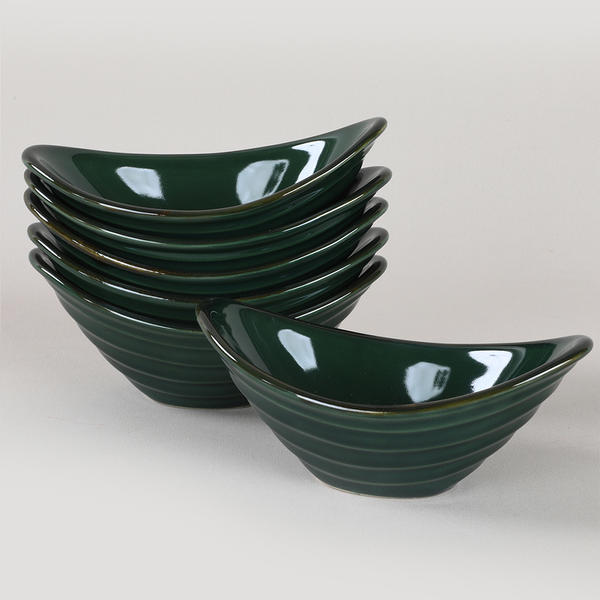 Keramika | 6 Adet Zümrüt Yeşili Gondol Çerezlik/Sosluk