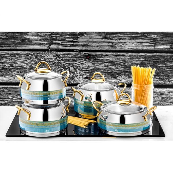 Ela 8 Piece Decorated Turquoise Cookware Set