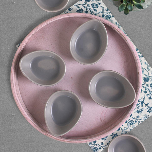 Mini Gondola Matt Stone Snack / Sauce Gris Clair 8 Cm 6 Pièces | Keramika