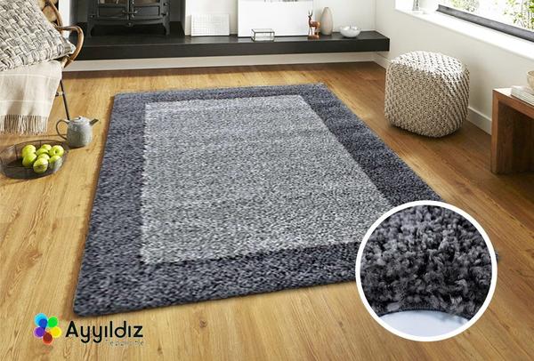 Ayyildiz Life Shaggy Çerçeveli Halı 100% PP Shaggy 30mm 2000gr | Gri | 1503Grey
