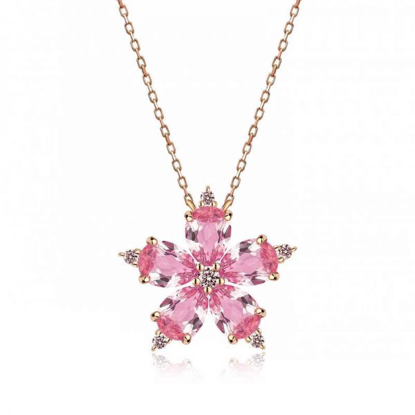 Gümüş Pembe Kamelya Çiçeği Kolye