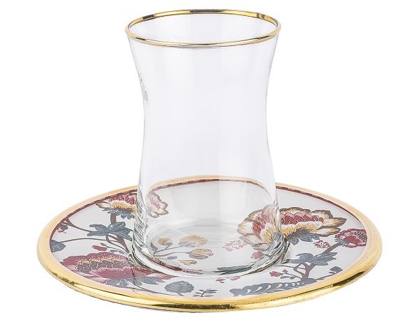 004-01- CAM BEYAZ YALDIZ KANAVİÇE DESENLİ 12 PARÇA ÇAY SETİ