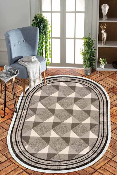 Birkilim Oval Yıkanabilir İpeksi Kaymaz Taban Dekoratif Halı | MLN-IP-O-HT-977