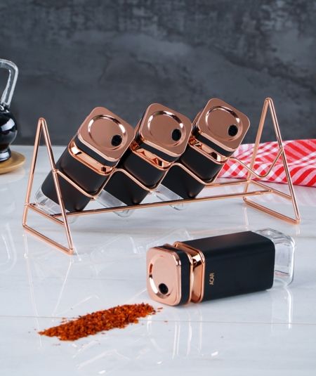 Acar Mutfak | 4 Parça Standlı Cam Baharat Seti