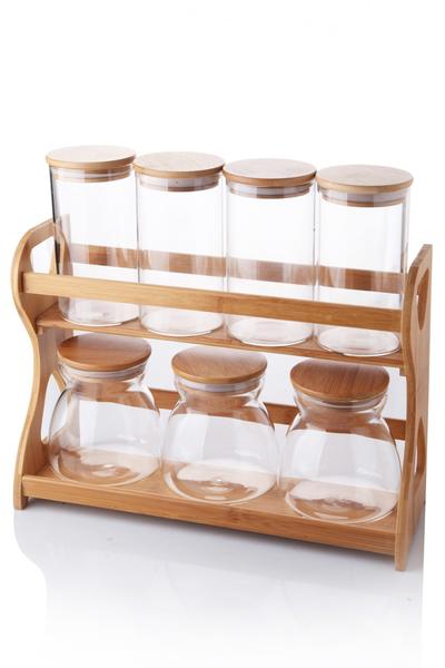 Queen's Kitchen | Bambu Standlı Lüx Büyük 7'li Baharat Takımı