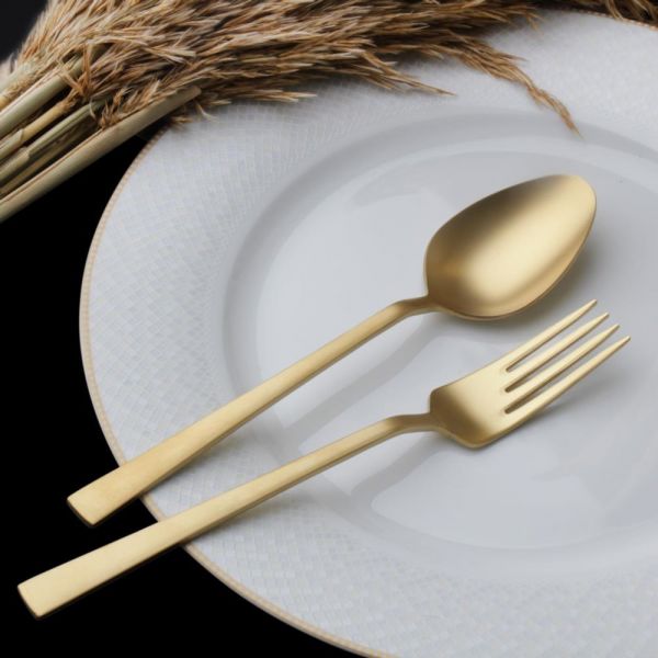 Hasırlı 30 Parça Gold Mat Bıçaksız Çatal Kaşık Takımı