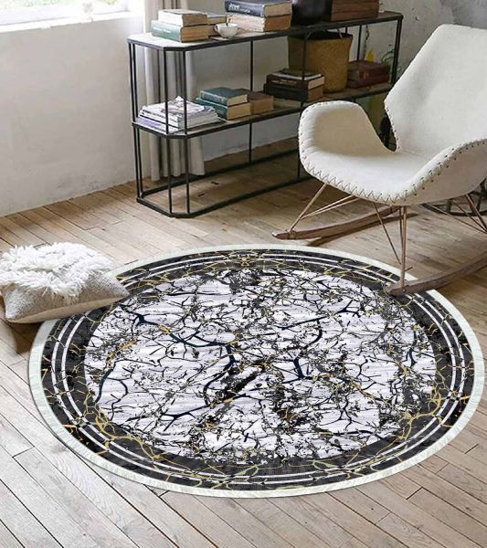 Birkilim Yuvarlak Yıkanabilir Dekoratif Halı İpeksi Kaymaz Taban | MLN-IP-YU-HY-1253