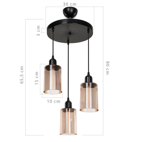 Aksel Triple Chandelier Honey Optic Glass Black