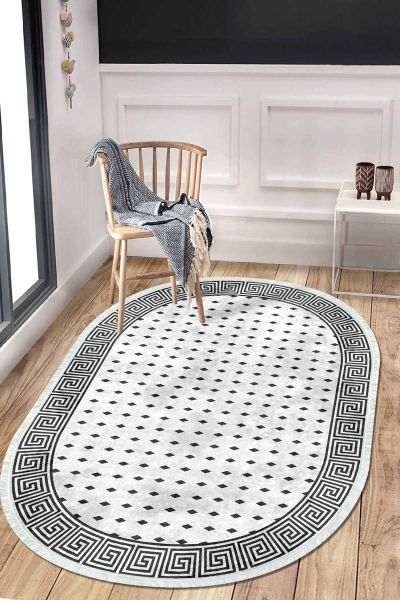 Birkilim Oval Yıkanabilir İpeksi Kaymaz Taban Dekoratif Halı | MLN-IP-O-HT-161
