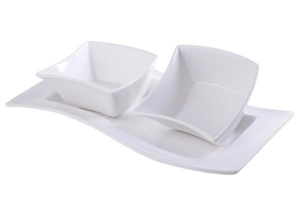 Çınar Porselen Servis Tabağı ve Kase Seti 3 Parça | Beyaz