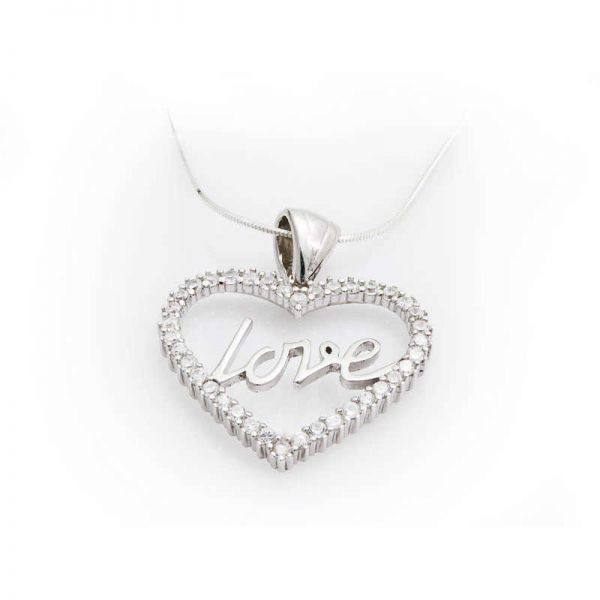Gümüş Taşlı Love Bayan Kolye