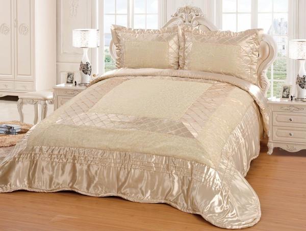 Dematex Zümrüt Saten Yatak Örtüsü Seti | Çift Kişilik Krem | Zuemuet-KP