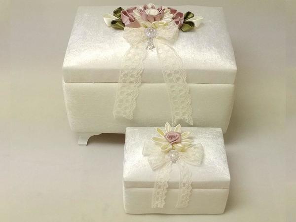 Satin Flower 2 Piece Dowry Chest White