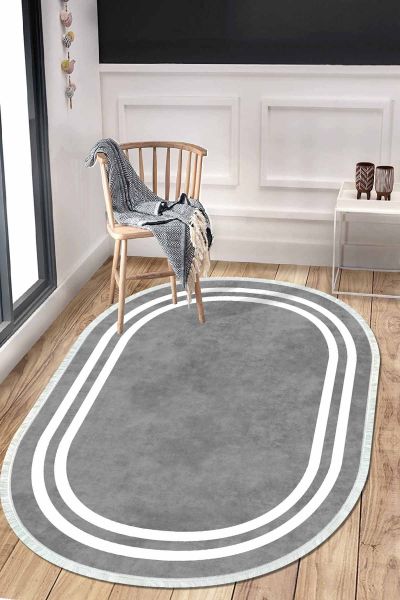 Birkilim Oval Yıkanabilir İpeksi Kaymaz Taban Dekoratif Halı | MLN-IP-O-HT-530