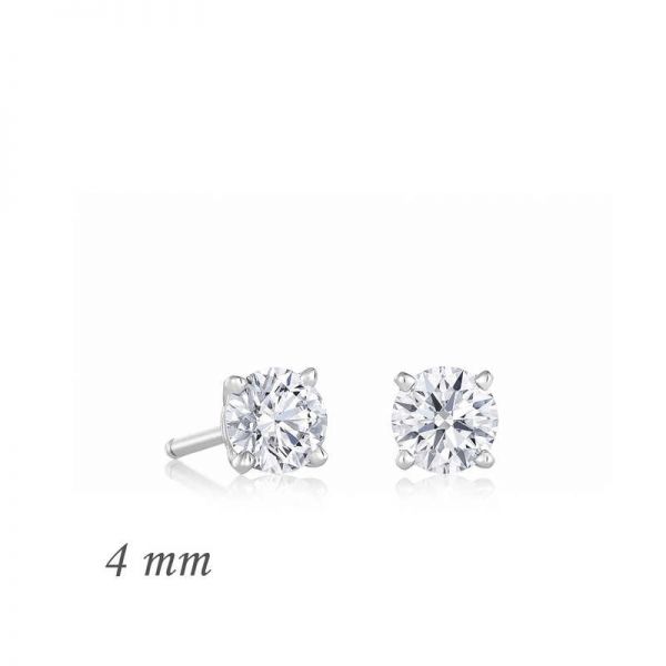 Gümüş Yuvarlak Tek Taş Zirkon Küpe - 4 mm