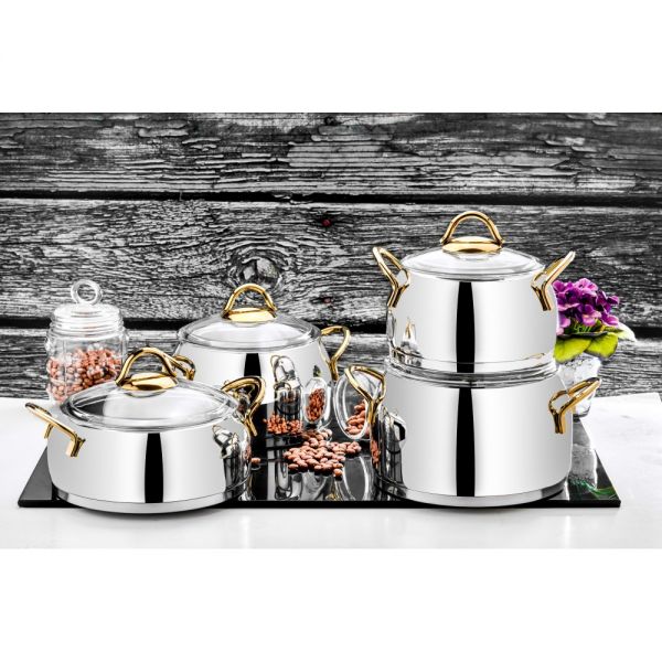 Ela 8 Stück Plain Gold Kochgeschirr Set