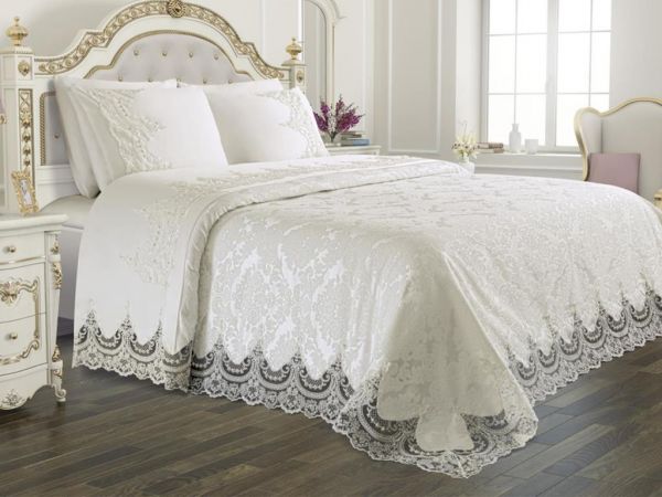 Ensemble nuptiale de dot en guipure française Arus 7 pièces crème