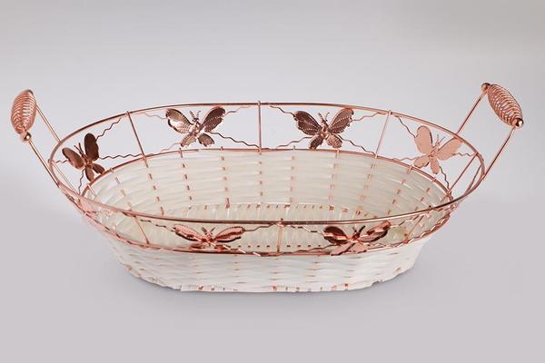 Dekonaz Ekmek Sepeti Süs Sepet Kelebekli Zarif Metal İşleme 24x35cm