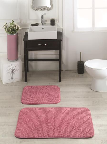 Halime Sultan 2 Li Süngerli Banyo Paspas Takımı - Fuşya