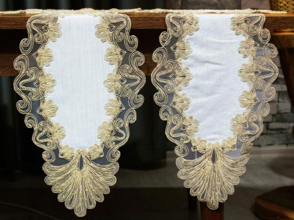 Çeyiz Diyarı Palmiye 7 Parça Simli Salon Takımı Krem-Gold