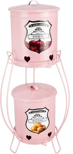 Dekonaz Stantlı Patates ve Soğanlık 5 Parça | Metal | Pembe