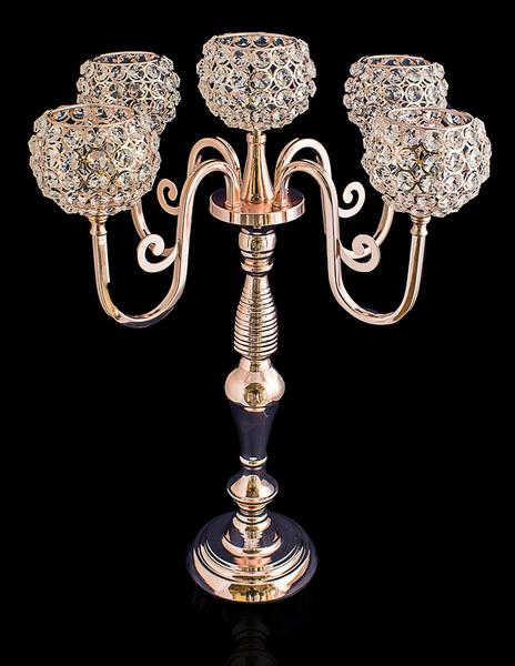 Dekonaz 5'li El Yapımı Kristal Mumluk | 64 cm | Bakır