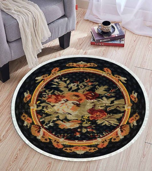 Birkilim Yuvarlak Yıkanabilir Dekoratif Halı İpeksi Kaymaz Taban | MLN-IP-YU-HT-452