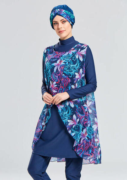 Adasea 4106-19 Koyu Lacivert Tam Kapalı Tesettür Mayo