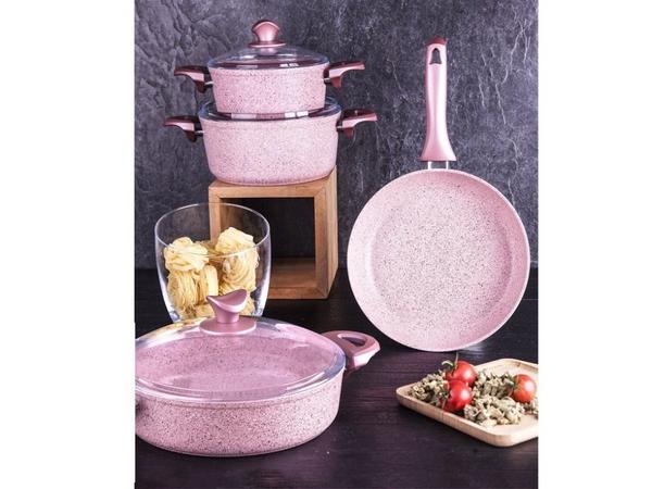 Taç Granit Plus 7 Parça Tencere Seti | Sedef Pembe | TAC-3124