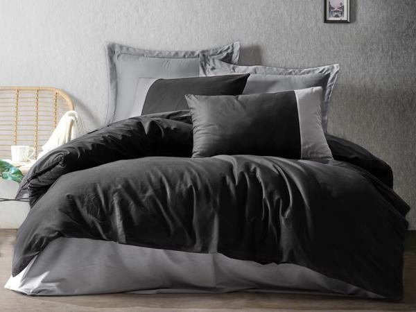 Ensemble de housse de couette double Cottonbox Plain Noir Gris
