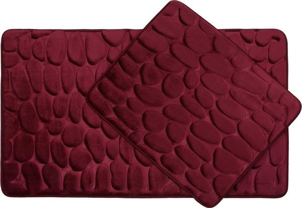 Almina Premium Taş Desenli Banyo Paspas Seti 2 Parça Maxi | Bordo