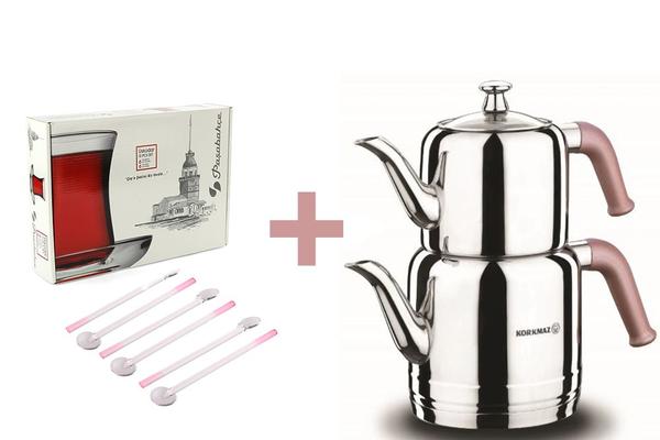 Korkmaz Riva Çaydanlık Takımı & 6'lı Cam Kaşık Seti & Üsküdar Çay Bardak Seti Hediyeli !