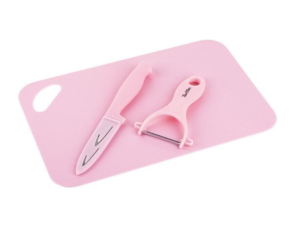 طقم سكاكين مقشرة للفاكهة من 048-12-3 قطعة باللون الوردي الفاتح