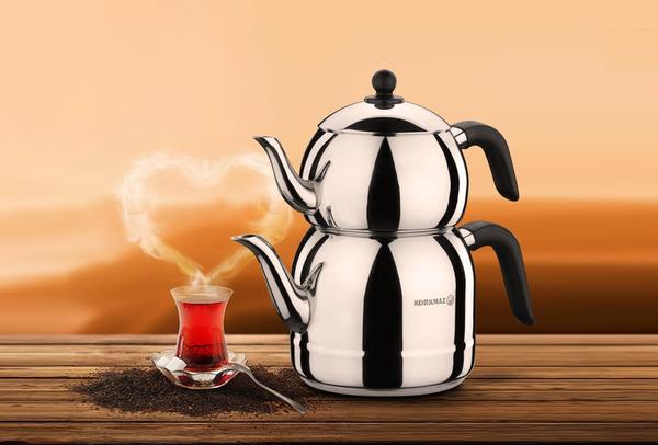 Korkmaz Retro Çaydanlık Takımı Siyah Kulplu | İndüksiyon | A194
