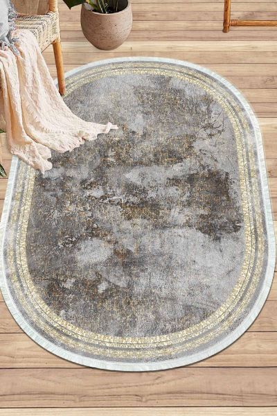 Birkilim Oval Yıkanabilir İpeksi Kaymaz Taban Dekoratif Halı | MLN-IP-O-HY-1203