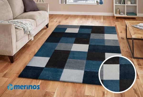 Merinos Brilliance Halı Kare Desenli | Mavi | 656-930-GreyBlue