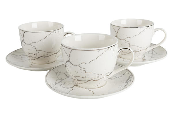 Hayal | Kahve Fincan Seti | 6 Kişilik | 12 Parça | Mermer Desenli | Beyaz Gümüş | By-alzp-180432
