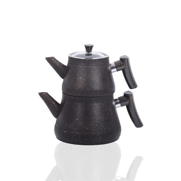 Bayev Altın Tozlu Bakalit Saplı Granit Çaydanlık 200470- SİYAH - ALTIN