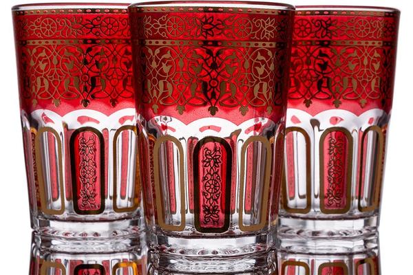 Bavary | Desenli Bardak | 12 Adet | Kırmızı-Altın | By-2307-2