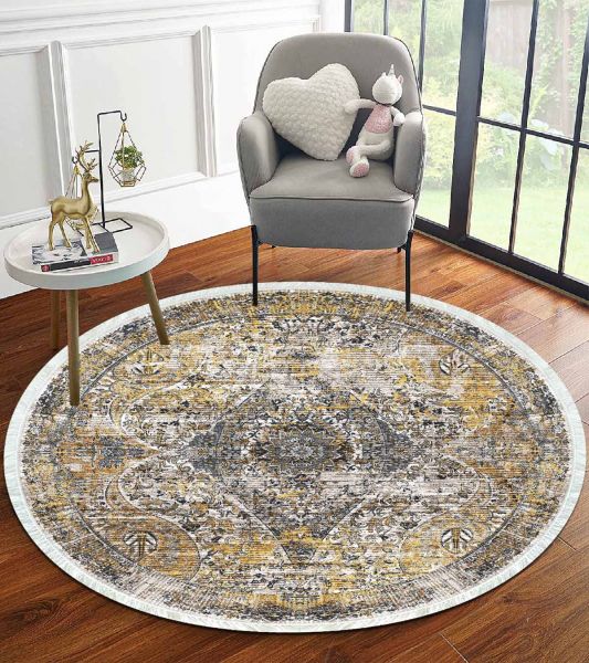 Birkilim Yuvarlak Yıkanabilir Dekoratif Halı İpeksi Kaymaz Taban | MLN-IP-YU-HT-693