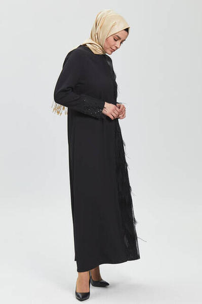 Derin Siyah Yarım Tüy Pul Ferace 9091-20