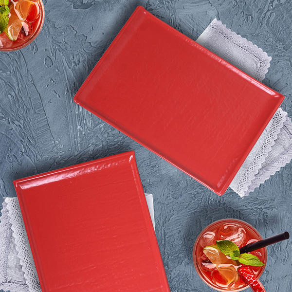 Mat Kırmızı Doğaltaş Kayık Tabak 30 Cm 2 Adet | Keramika