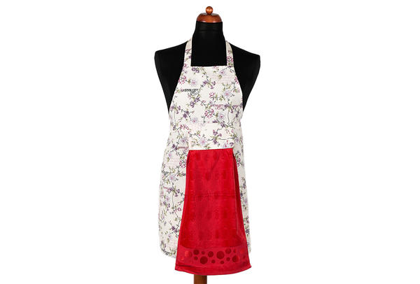 Dekonaz Çiçek Desenli Mutfak Önlüğü | Kırmzı Havlu ve El Bezi Hediyeli | 73cm x 59cm