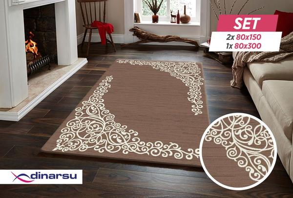 Dinarsu New Florida Lurex Halı Seti | 80x150 | 80x300 | Bej