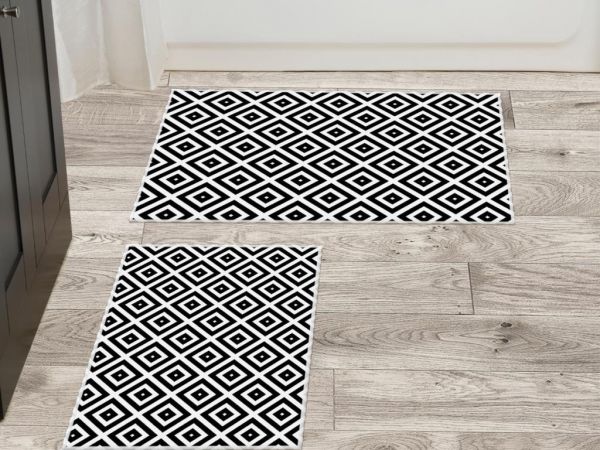 Lot de 2 Tapis de Bain Vintage Noir