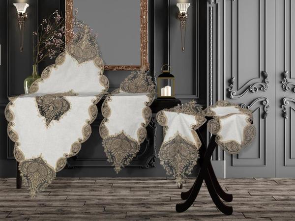 Ensemble de salon 5 pièces Zambak en lin crème or